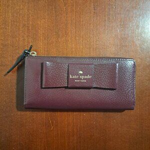 Kate Spade New York Matthew St Wine Leather Wallet Bow
